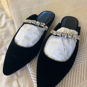 J. Crew Factory Black Velvet Crystal Mules